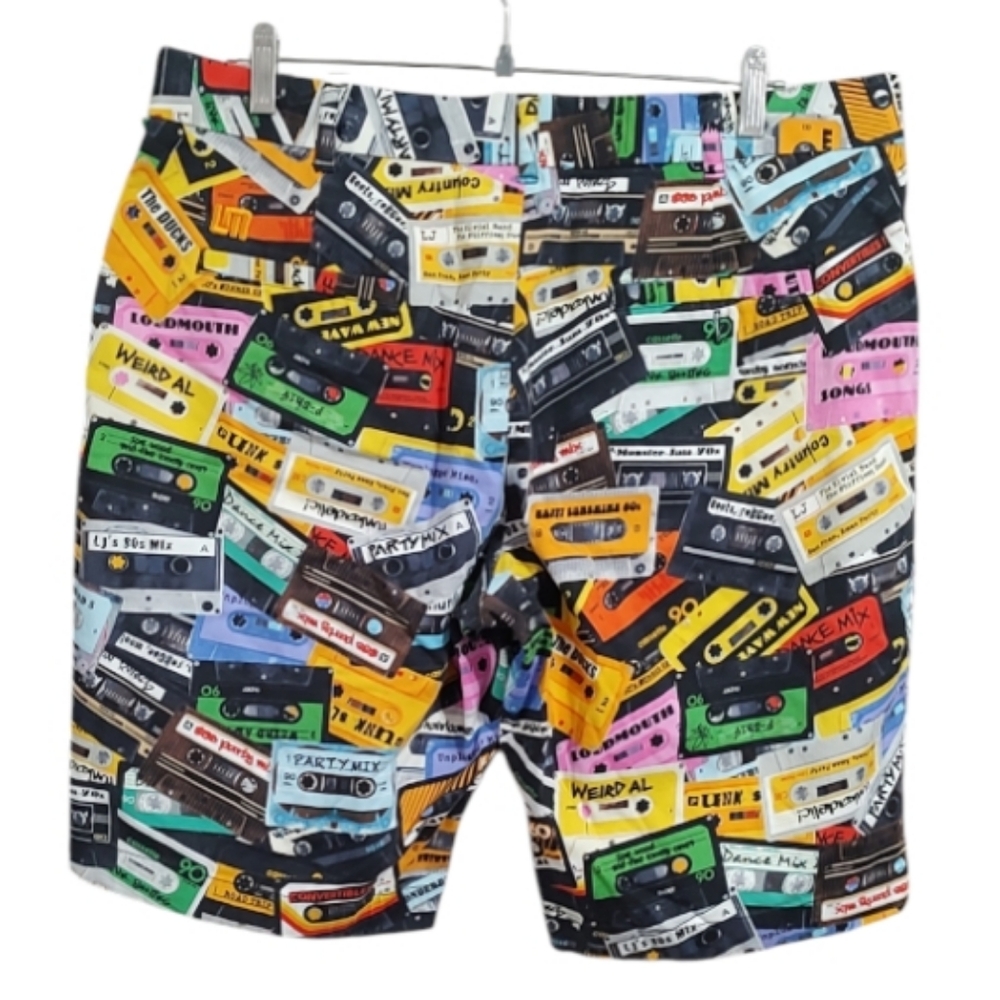 Loudmouth Multicolor Graphic Cassette Tapes Print Shorts - Picture 2 of 4